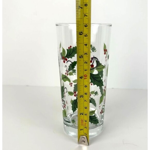Vintage Libbey Holiday Holly 14 Ounce Tumbler Glass, Green Holly w Red Berries - Picture 6 of 7